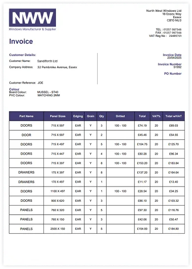 Branded invoice produced in Husky